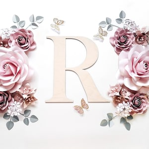 Pink Paper flowers: handmade nursery wall decor. Paper flowers wall art with wooden name sign for baby shower gift idea. Nursery wall decor.