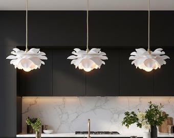Sculptural Kitchen island pendant lights - Paper flower chandeliers for home decor, kitchen.