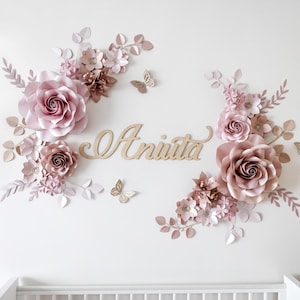 Large Blush pink Beige paper flowers wall art for girl nursery | Paper flower wall art| Girls Nursery floral wall art| Paper flower backdrop