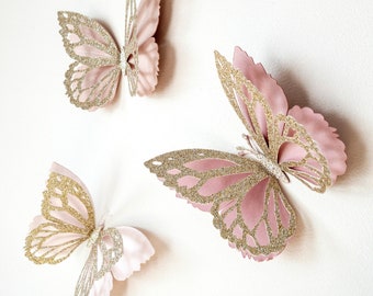 Gold Glitter+Shimmer Papierschmetterlinge Wandkunst | Schmetterling Dekorationen | Schmetterling Wanddekor | Ergänzung für Wandblumen.