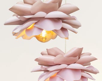 2 lampade a sospensione decorative con fiori di carta – Plafoniera per cameretta da bambina, luce notturna floreale, paralume floreale fatto a mano per decorare la stanza delle bambine.