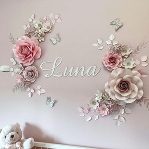 Rose Gold Pink Pearl Papierblumen Wanddekor für Baby Mädchen Kinderzimmer | Großes Papierblumen-Wandset für Baby Mädchen Kinderzimmer | Tapete Blumen