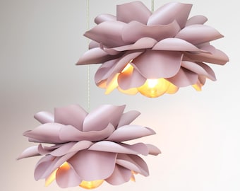 Set of 2 Misty Rose lights - Flower chandeliers. Paper Flower Pendant Lighting, Large Ceiling Light, Sculptural Lighting. Paper flower lamp.