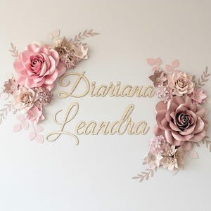 Pink Paper Flower Wall Decor Set: Custom Nursery Name Sign