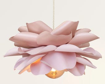 Abajur com cúpula em formato de flor grande - Lustre com flor bege. Abajur rosa antigo - luminária em formato de flor de papel. Luminária de teto - Abajur rosa grande, lustre exclusivo.