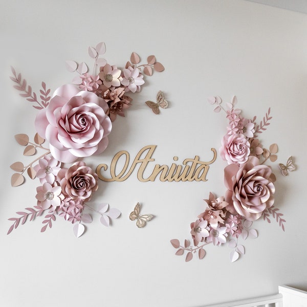 Décoration murale de fleurs en papier rose poudré pour chambre de bébé | Décoration murale fleurs en papier | Décoration murale pour chambre d'enfant | Toile de fond fleurs en papier