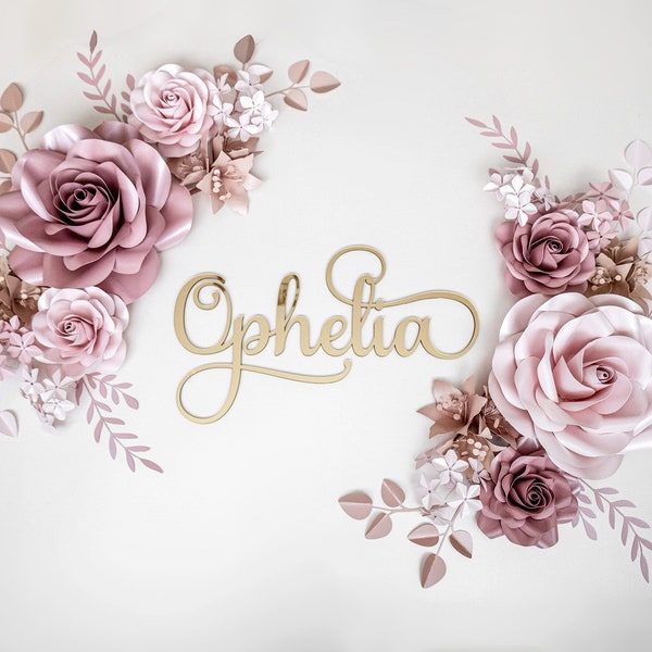 Juego de decoración de pared de flores de papel rosa polvoriento para guardería - Toque floral hecho a mano. Decoración de pared de flores de papel para guardería. Flores de papel para niña.