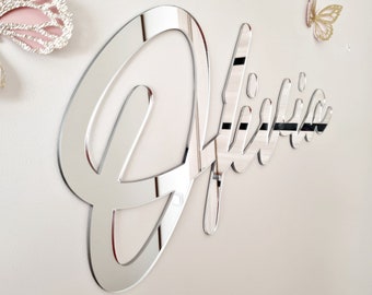 Large customized mirror acrylic nursery name sign. Custom baby name sign. Silver Mirror Name Sign. Gold mirror name sign