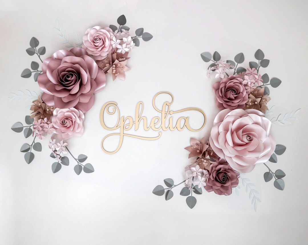 Large Paper Flowers Set Spring Nursery Wall Art, Girl Nursery Wall