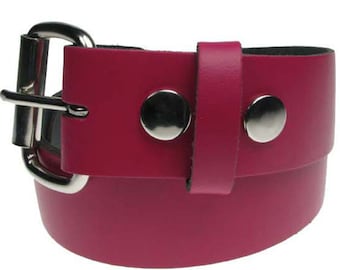 Snap on Interchangeable Real Leather Mauve (Dark Pink) Belt 1.5 inch/38mm, Sizes - S, M, L, XL, XXL, XXXL