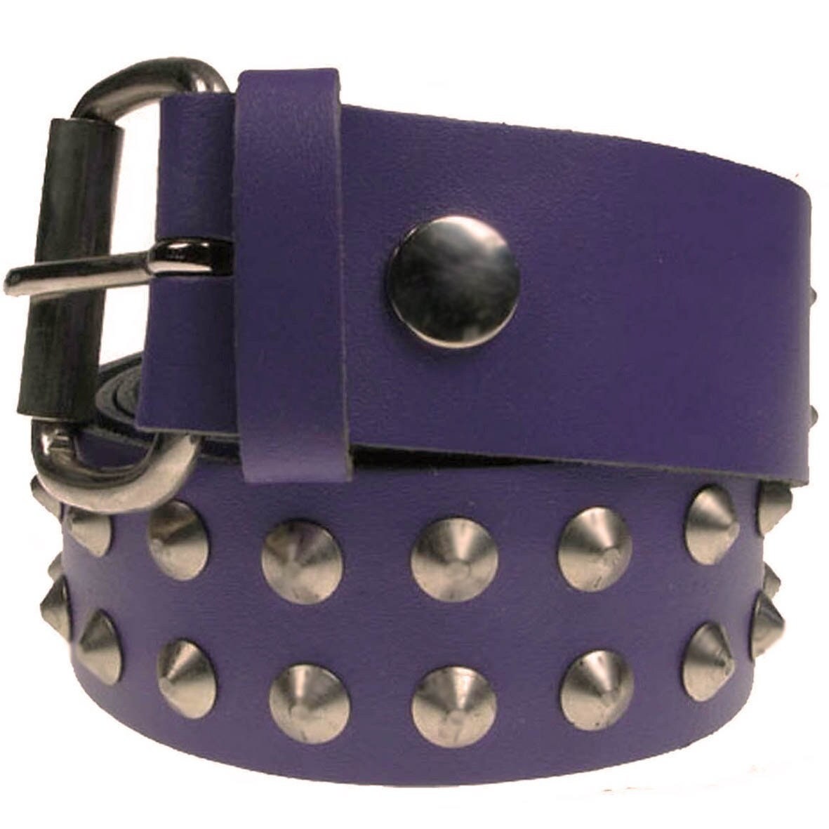 Punk Purple Studded Belt, 2 Row Conical, Real Leather Belt 1.5 inch/38mm, Sizes - S, M, L, XL (Interchangeable Buckle)
