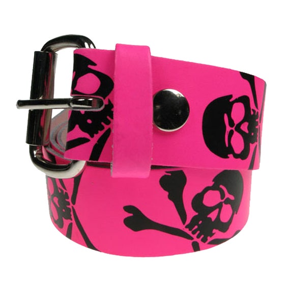 Pink Belt with Skull Buckle b.b. Simon Electric Pink Skull Pile Crystal Belt – Dudes  main image 3
