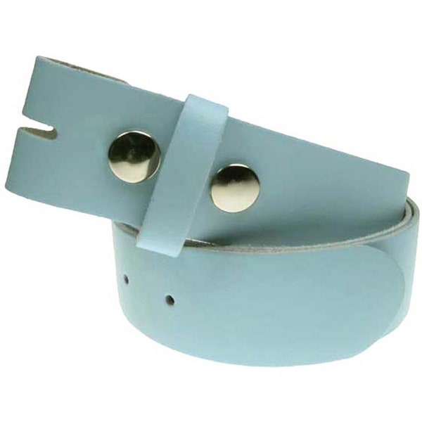 Snap on Interchangeable Real Leather Baby Blue Belt 1.5 inch/38mm, Sizes - S, M, L, XL, XXL, XXXL (No Buckle)