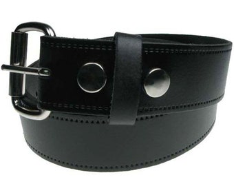 Snap on Interchangeable Real Leather Black Belt 1.5 inch/38mm, Sizes - S, M, L, XL, XXL, XXXL
