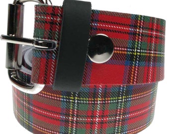 Tartan, Ceinture en cuir véritable 1,5 po./38 mm, Tailles - S, M, L, XL (boucle interchangeable)