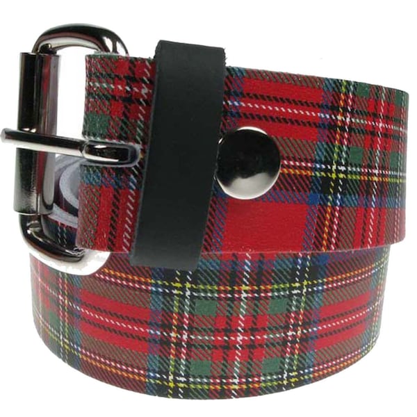 Tartan, Real Leather Belt 1.5 inch/38mm, Sizes - S, M, L, XL (Interchangeable Buckle)