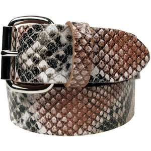 Ceinture en cuir véritable marron style peau de serpent 38 mm/1,5 po., tailles - S, M, L, XL (boucle interchangeable)