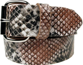 Ceinture marron en cuir véritable style peau de serpent 38 mm/1,5 po., tailles - S, M, L, XL (boucle interchangeable)