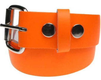 Snap on Interchangeable Real Leather Bright Orange 1.5 inch/38mm, Sizes - S, M, L, XL, XXL, XXXL