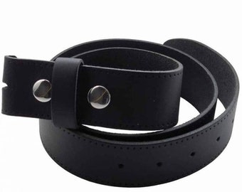 Snap on Interchangeable Real Leather Black Belt 1.5 inch/38mm, Sizes - S, M, L, XL, XXL, XXXL (No Buckle)