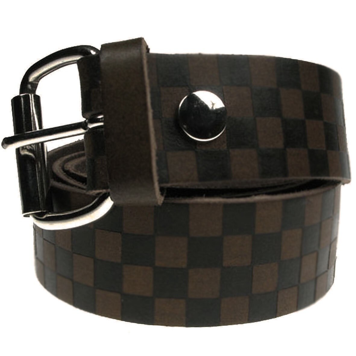 Checkered, Real Leather Brown Belt 1.5 Inch/38mm, Sizes - S 