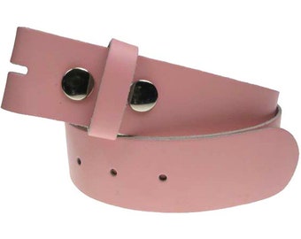 Snap on Interchangeable Real Leather Baby Pink Belt 1.5 inch/38mm, Sizes - S, M, L, XL, XXL, XXXL (No Buckle)