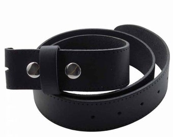 Snap on Interchangeable Real Leather Black Belt 1.5 inch/38mm, Sizes - S, M, L, XL, XXL, XXXL (No Buckle)