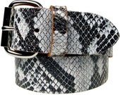 White & Black Snakeskin Style Real Leather Belt 1.5 Inch  display picture 1