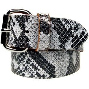 White & Black Snakeskin Style Real Leather Belt 1.5 inch/38mm, Sizes - S, M, L, XL (Interchangeable Buckle)