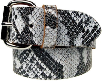 Ceinture en cuir véritable blanche et noire 38 mm/1,5 po., tailles - S, M, L, XL (boucle interchangeable)