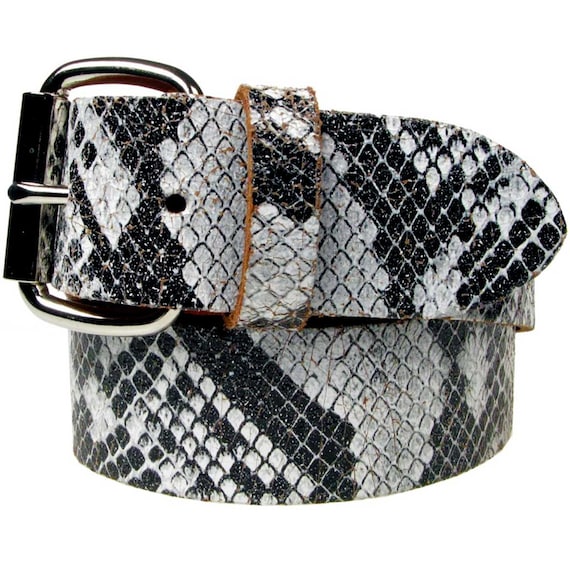White Black Snakeskin Style Real Leather Belt Inch/38mm