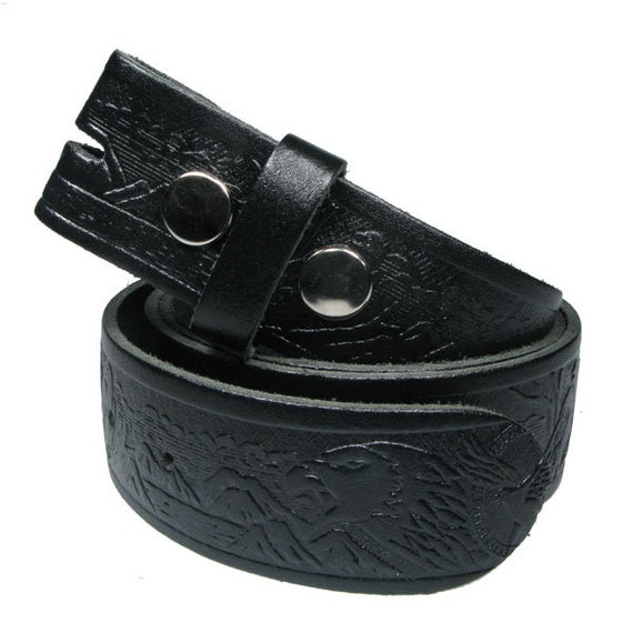 Snap on Interchangeable Eagle Embossed Real Leather Black 