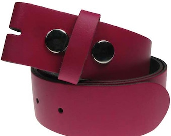 Snap on Interchangeable Real Leather Mauve Belt 1.5 inch/38mm (Dark Pink), Sizes - S, M, L, XL, XXL, XXXL (No Buckle)