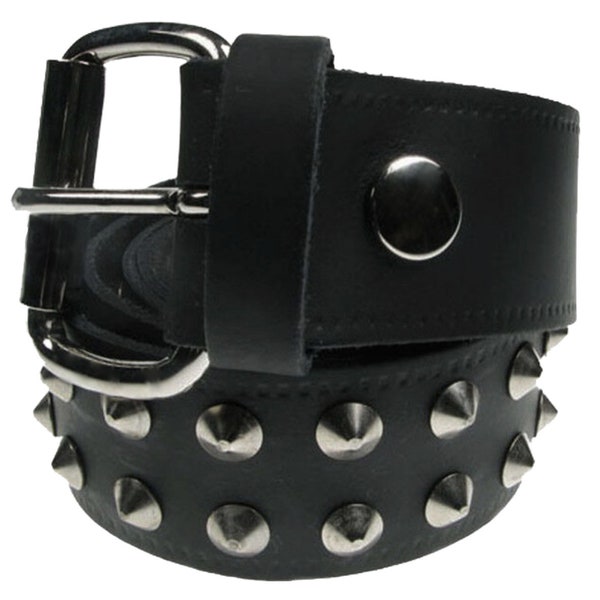Punk Black Studded Belt, 2 Row Conical, Real Leather Black Belt 1.5 inch/38mm, Sizes - S, M, L, XL (Interchangeable Buckle)