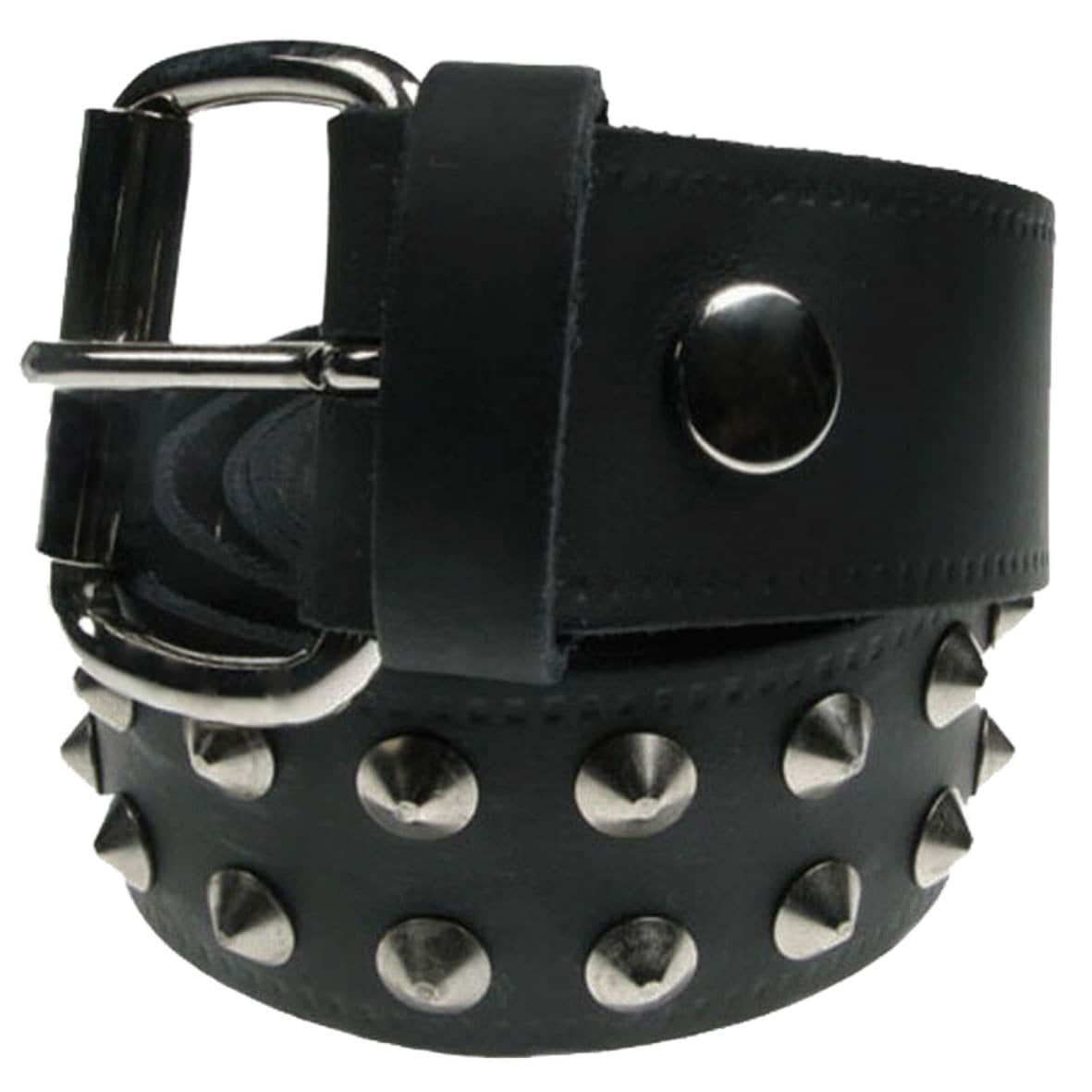 2-Row Metal Studded Punk Rock Biker Belt – Black Genuine Leather – Unisex