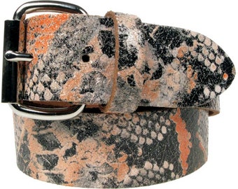 Ceinture orange en cuir véritable style peau de serpent 38 mm/1,5 po., tailles - S, M, L, XL (boucle interchangeable)