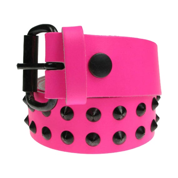Punk Bright Pink Studded Belt 2 Row Black Conicals Real Leather Pink Belt 1.5 Inch 38mm Sizes S M L XL interchangeable Buckle Etsy