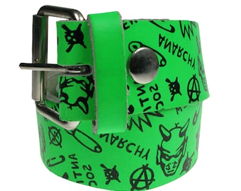 Anarchy, Real Leather Green Belt 1.5 inch/38mm, Sizes - S, M, L, XL (Interchangeable Buckle)