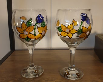 Hand Painted Floral Cups.  Personalized Gift.