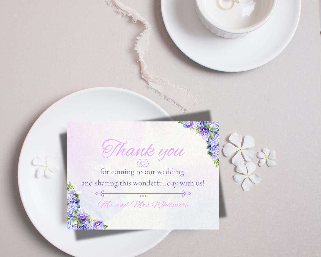 Hydrangea Thank You Card, Editable Floral Template, Digital Wedding ...