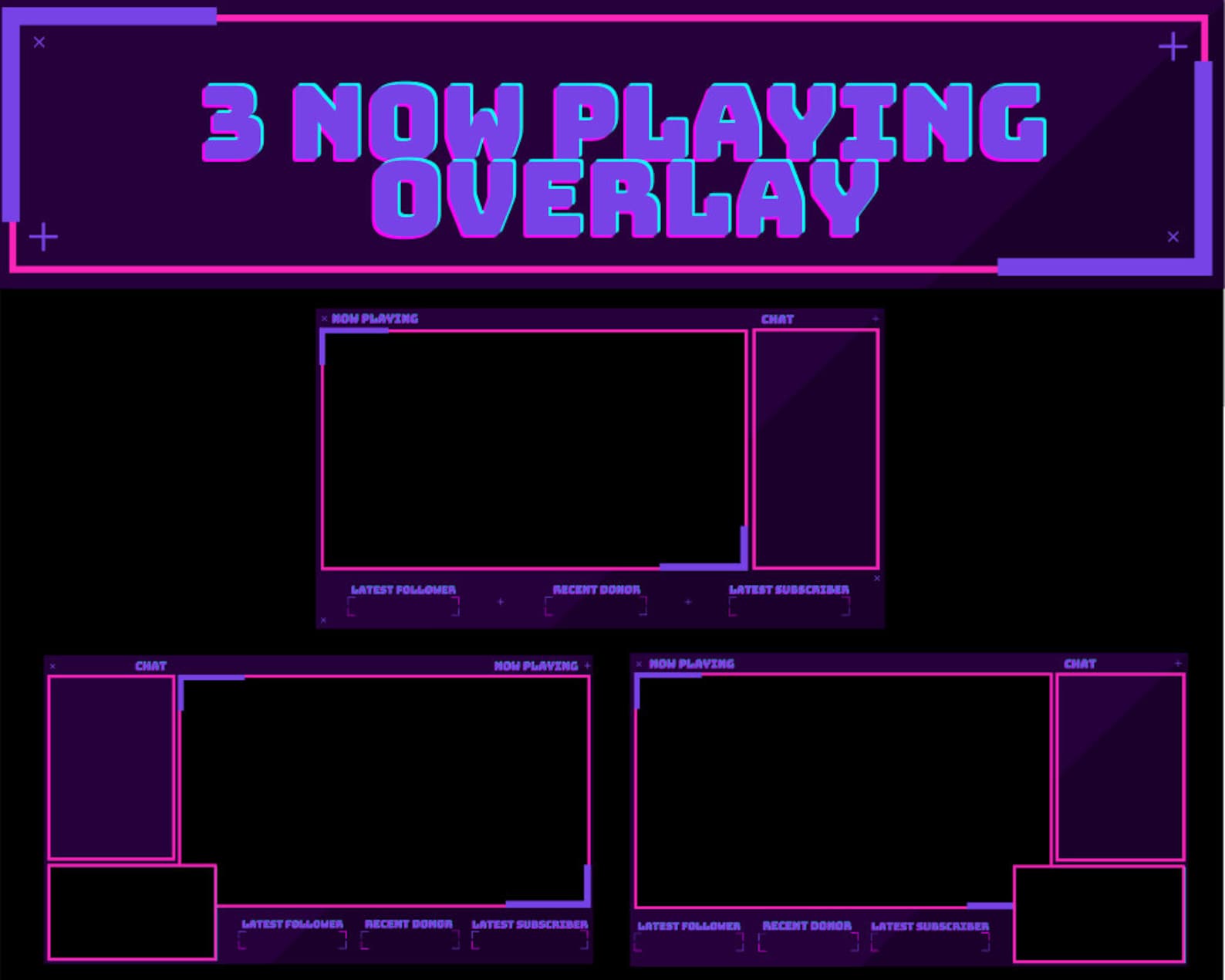 3x Twitch Overlay lila Stream Overlay kawaii lila Twitch - Etsy