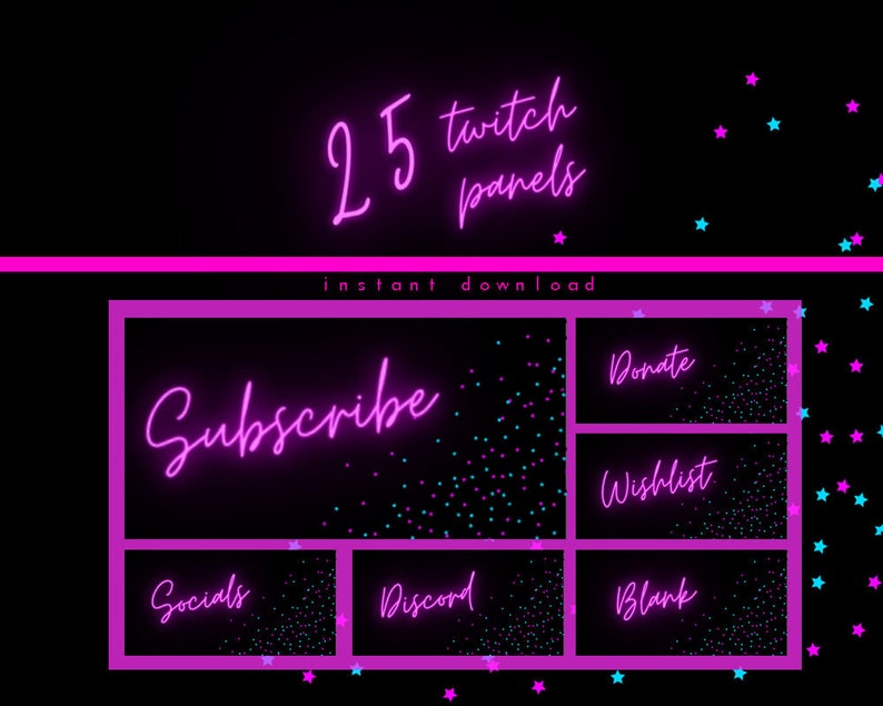 Pink Twitch Overlay Package Animated Neon Stream Package Etsy