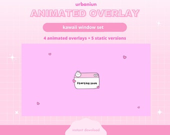 4x Animated Twitch Cute Pink Window Screens - Pixel Pop Up Box, Offline, Brb, Starting Soon, Kawaii, Streamer, Stream Setup, Overlay Set