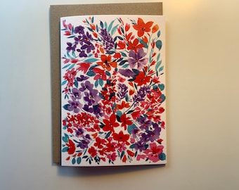 Bloemen Wenskaart - Kunstkaarten - Aquarel - Geïllustreerde Sierlijke Bloemen A6 - Botanisch - Elke Gelegenheid - Blanco
