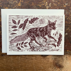 Fox Art Card - Wenskaart - Verjaardagskaart - Natuurkaart - Linosnede - Muurkunst - Blokdruk- Digitale druk