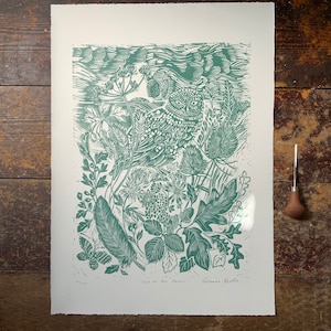 Linocut Print | Owl | Handmade | Original | Hand Printed | Wall Art | Original | Print | Gift | Home Decor | Nature | A2