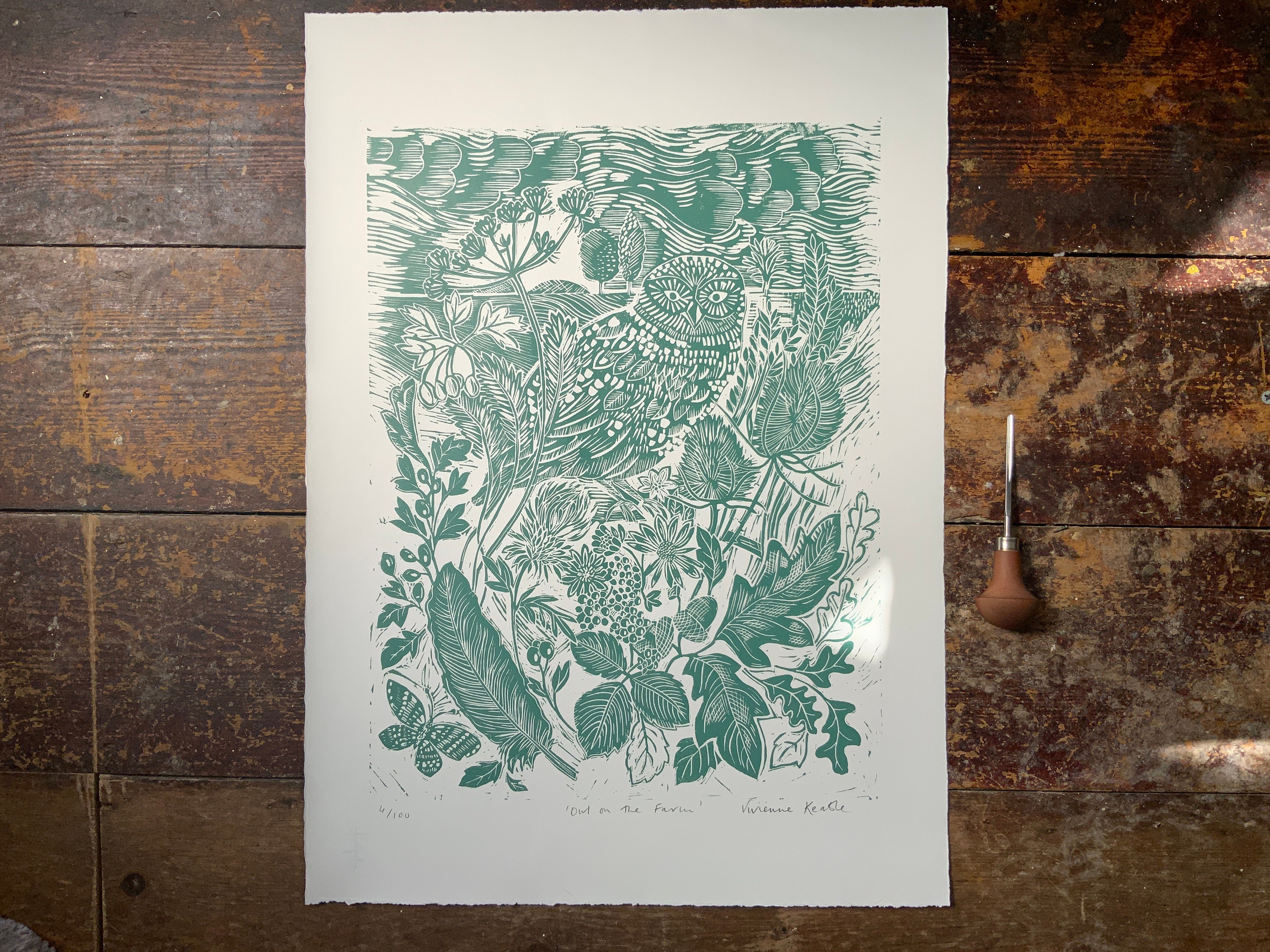 Linocut Print | Owl | Handmade | Original | Hand Printed | Wall Art | Original | Print | Gift | Home