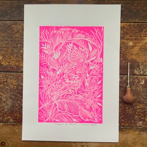 Pássaro poupa com estampa linogravura - A3 - Linogravura - Impressão em bloco - Arte de parede - Linoimpresso - Impresso à mão