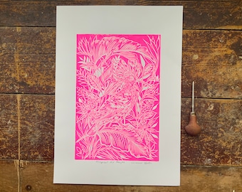 Linocut print hoopoe bird - A3 - Linocut - Block Print - Wall Art -  Linoprinted - Handprinted