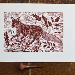 Linocut Print | Fox | Handmade | Original | Hand Printed | Wall Art | Original | Gift | Home Decor |